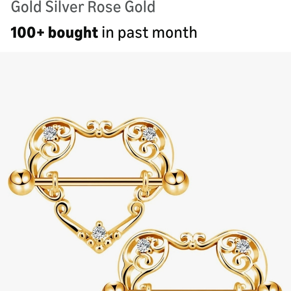 Gold Heart Filigree Nipple Barbell Jewelry